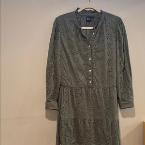 GAP Green Buttoned Tiered Dress
